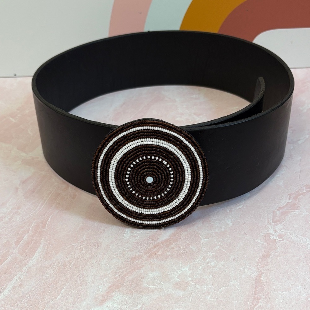 Elegant Brown Leather and Beaded Women's Belt